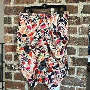 186 Eva Franco Anthropologie ruffle skirt sz 12 bird fall print